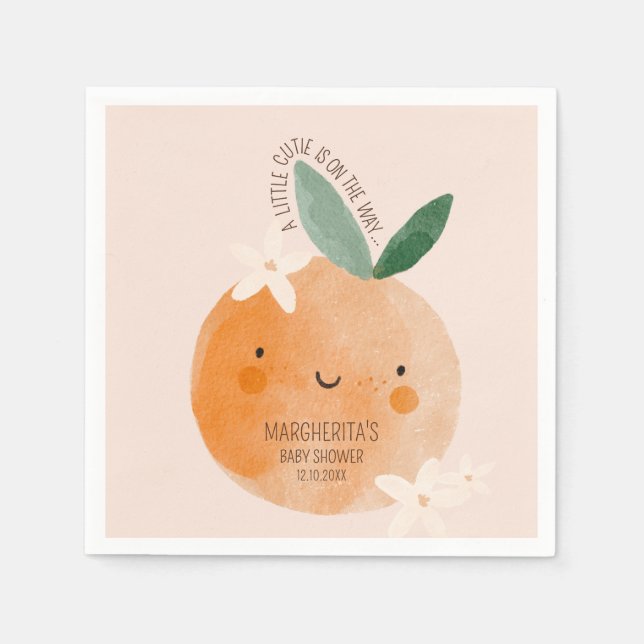 Little Cutie Orange Citrus Botanical Baby Shower Pappersservett (Framsidan)