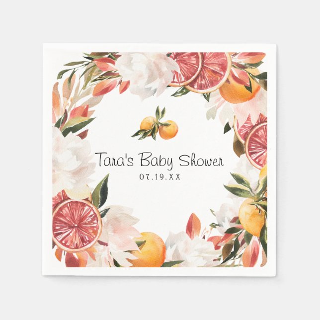 Little Cutie | Orange Citrus Botanical Baby Shower Pappersservett (Framsidan)