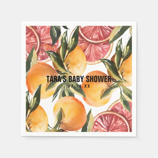 Little Cutie | Orange Citrus Botanical Baby Shower Pappersservett (Framsidan)