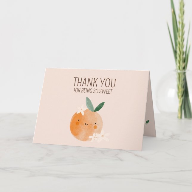 Little Cutie Orange Citrus Botanical Baby Shower Tack Kort (Framsida)