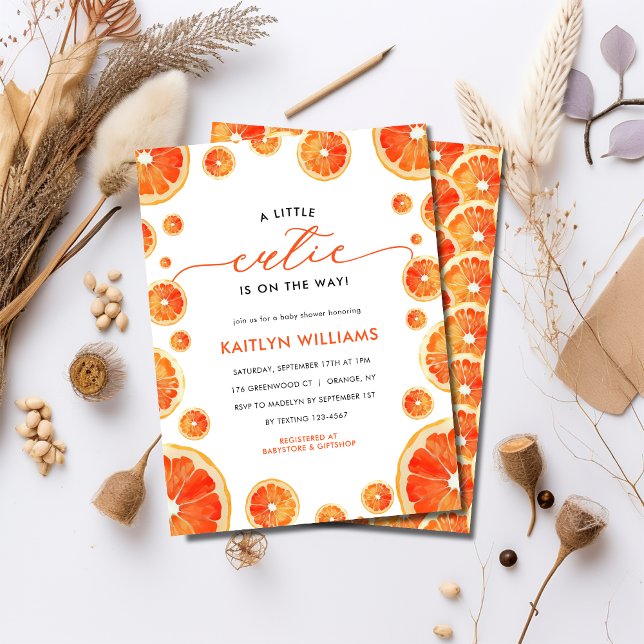 Little Cutie Orange Citrus Modern Baby Shower Inbjudningar (Skapare uppladdad)