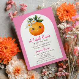 Little Cutie Orange Citrus Pastel Rosa Baby Shower Inbjudningar