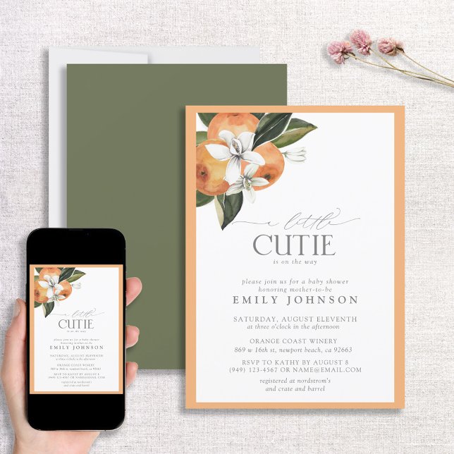 Little Cutie Orange Citrus Watercolor Baby Shower Inbjudningar (Skapare uppladdad)