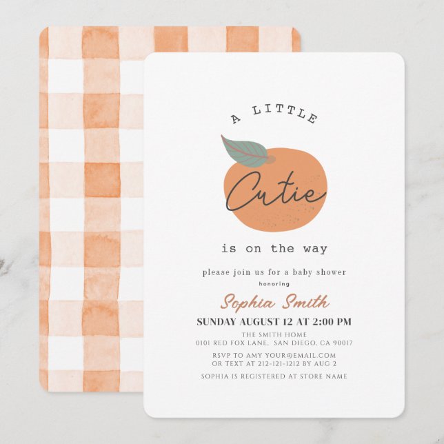 Little Cutie Orange Clean Baby Shower Inbjudningar (Fram/baksida)