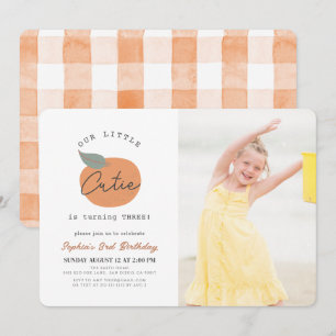 Little Cutie Orange Clean Birthday Photo Inbjudningar