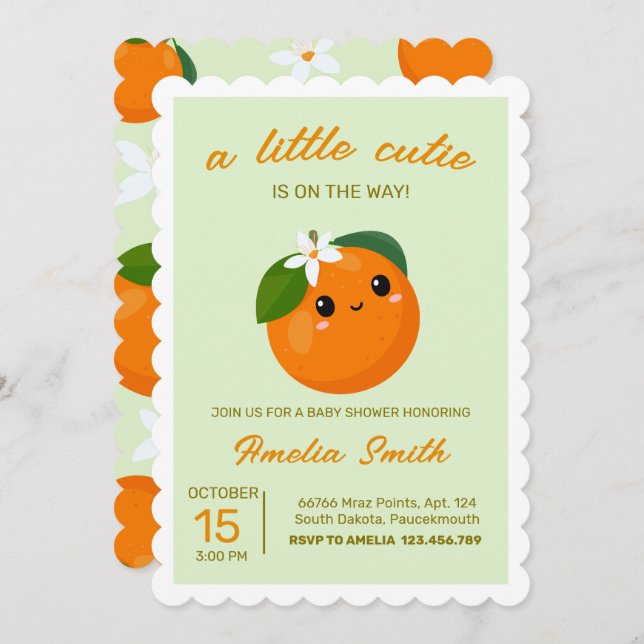 Little Cutie Orange Clementine Baby Shower Inbjudningar (Fram/baksida)