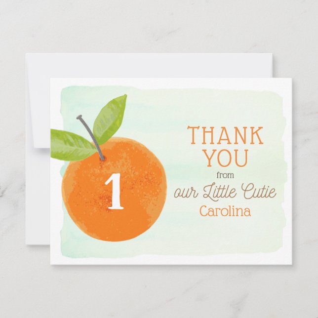 Little Cutie Orange Clementine First Birthday Tack Kort (Framsida)