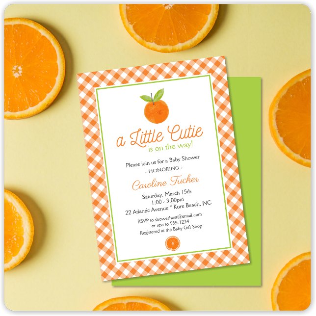 Little Cutie Orange Clementine Gingham Baby Shower Inbjudningar (Skapare uppladdad)