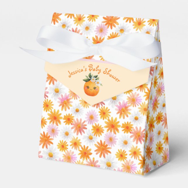 Little Cutie Orange Daisy Mönster Baby Shower Presentaskar (Framsidan Sidan)