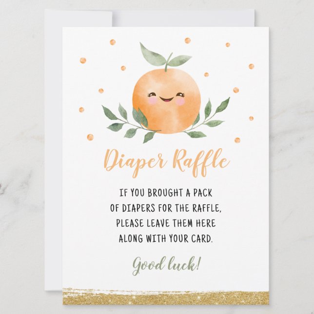 Little Cutie Orange Diaper Raffle Game Inbjudningar (Framsida)