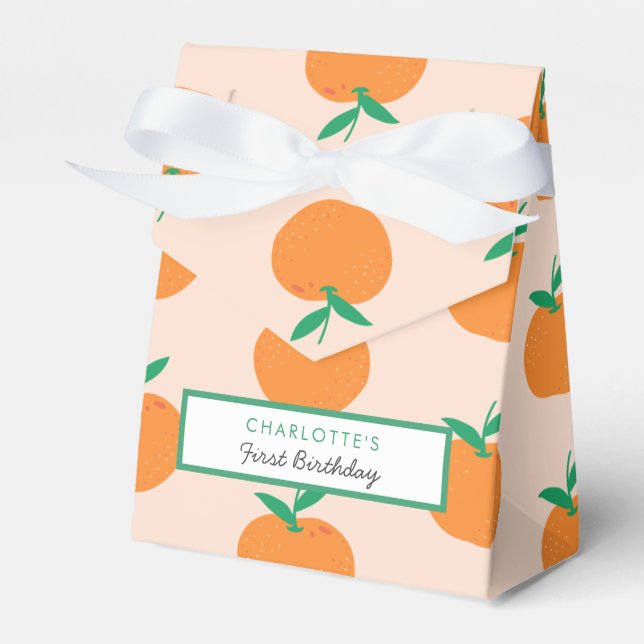 Little Cutie Orange First Birthday Favor Box Presentaskar (Framsidan Sidan)