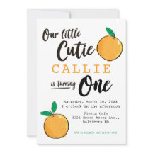 Little Cutie Orange First Birthday-inbjudan