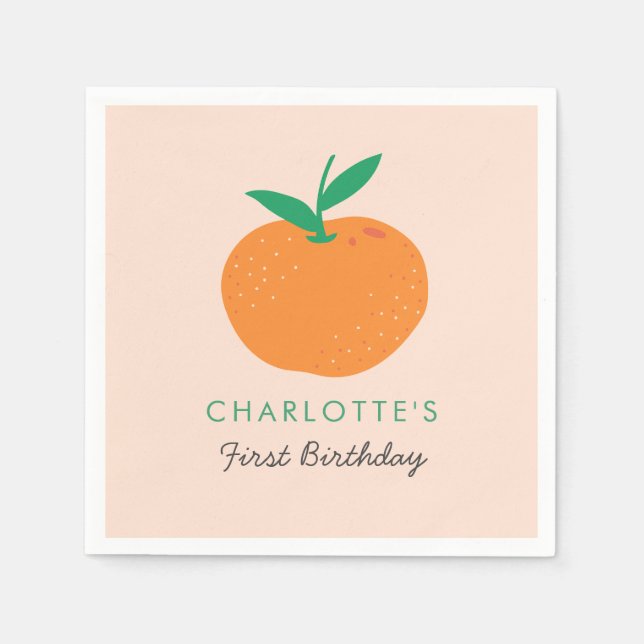 Little Cutie Orange First Birthday Napkins Pappersservett (Framsidan)