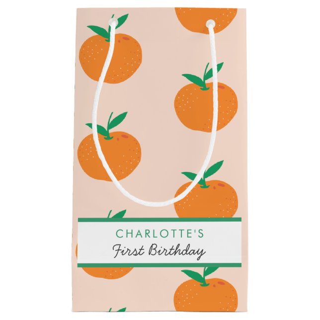 Little Cutie Orange First Birthday Small Gift Bag (Framsidan)