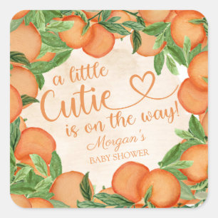 Little Cutie Orange Gender Neutral Baby Shower Fyrkantigt Klistermärke