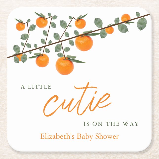Little Cutie Orange Gender Neutral Baby Shower Underlägg Papper Kvadrat (Framsidan)