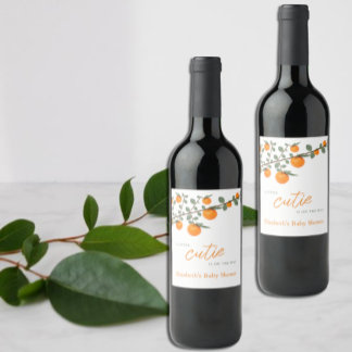 Little Cutie Orange Gender Neutral Baby Shower Vinflaska Etikett