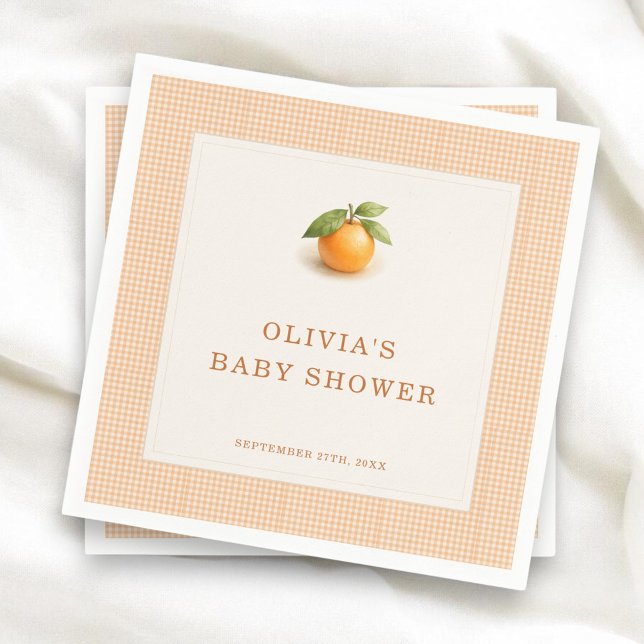 Little Cutie Orange Gingham Baby Shower Party Pappersservett (Skapare uppladdad)