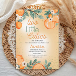 Little Cutie Orange Green Twin Baby Shower Inbjudningar