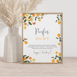 Little Cutie Orange Nappar Hunt Baby Shower Game Poster