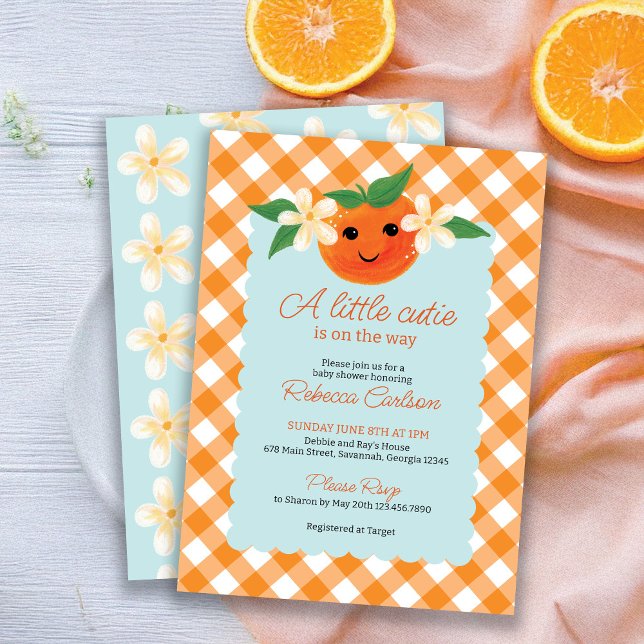 Little Cutie Orange Neutralt Baby Shower-inbjudan Inbjudningar (Skapare uppladdad)