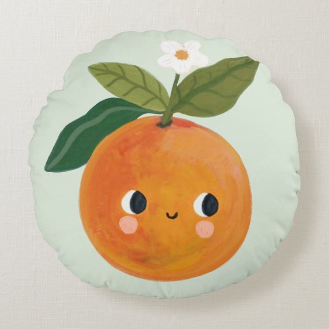 Little Cutie Orange Nursery Baby Rund Kudde (Framsidan)