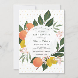 Little Cutie Orange och Greenery Baby Shower Inbjudningar