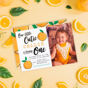 Little Cutie Orange Photo First Birthday Inbjudningar