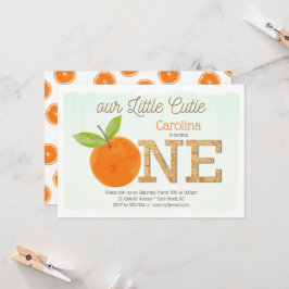 Little Cutie Orange Rustic 1st Birthday Girl Inbjudningar