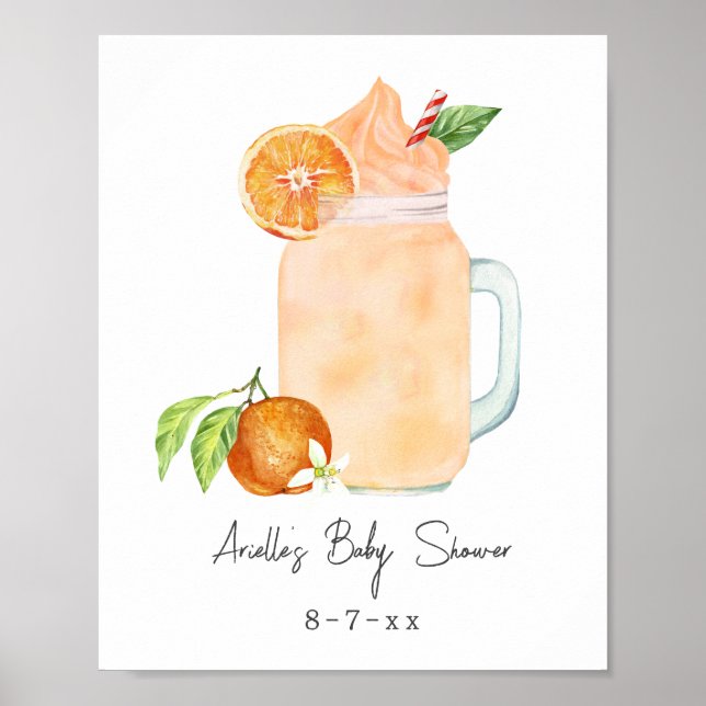 Little Cutie Orange Smoothie Baby Shower Välkommen Poster (Framsidan)