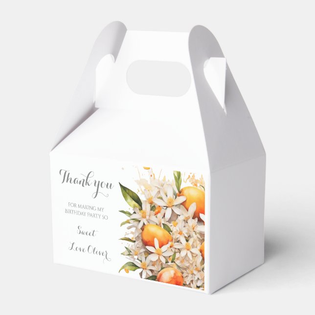 Little cutie Orange Tangerine Baby Shower Citrus Presentaskar (Framsidan Sidan)