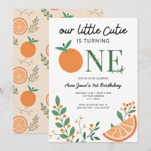 Little Cutie Orange Theme First Birthday Inbjudningar