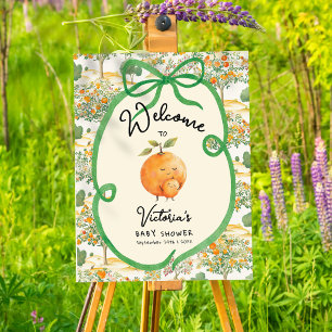 Little Cutie orange Toile Baby Shower Välkomstskyl Poster