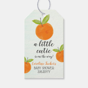 Little Cutie Orange Watercolor Baby Shower-favorit Presentetikett
