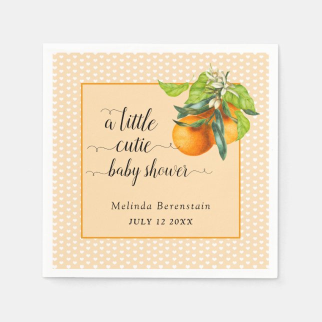 Little Cutie Oranges and Hearts Baby Shower Pappersservett (Framsidan)