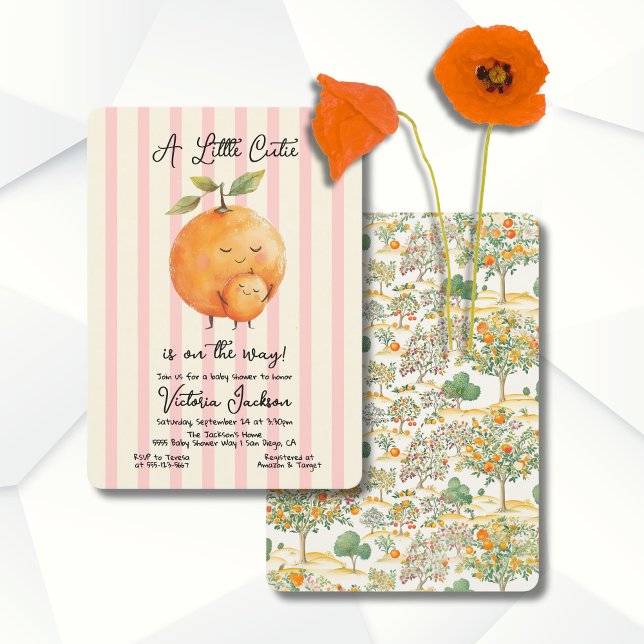 Little Cutie Oranges Baby Shower Toile Rand Inbjudningar (Skapare uppladdad)