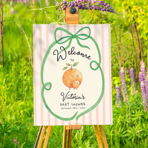 Little Cutie oranges Bow Baby Shower Välkomstskylt Poster