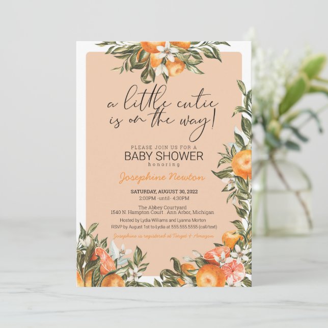 Little Cutie på Way Orange Citrus Baby Shower Inbjudningar (Stående Fram)