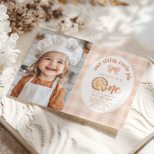 Little Cutie Paj 1st Birthday gingham-foto Inbjudningar