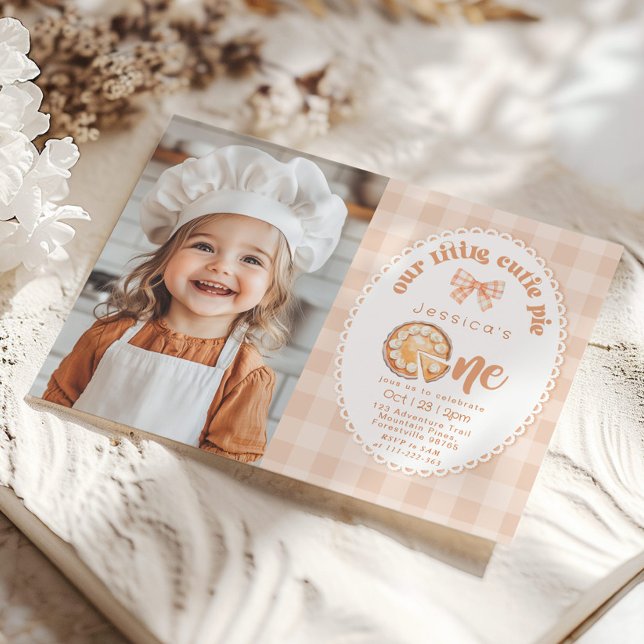 Little Cutie Paj 1st Birthday gingham-foto Inbjudningar (Skapare uppladdad)
