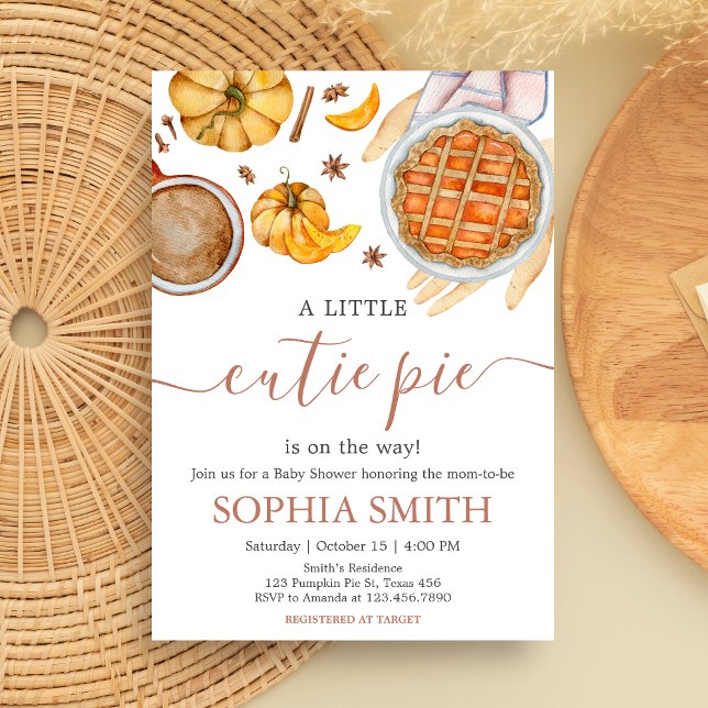 Little Cutie Paj Baby Shower Inbjudningar (Pumpkin Cutie Pie Fall Baby Shower Invitation)