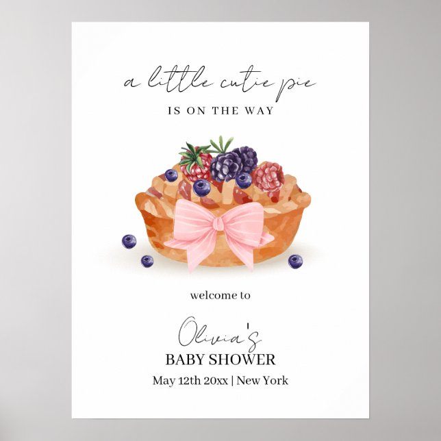 Little Cutie Paj Berry Bow Baby Shower Välkommen Poster (Framsidan)