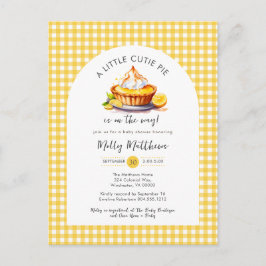 Little Cutie Paj Citrus Gingham Baby Shower Vykort