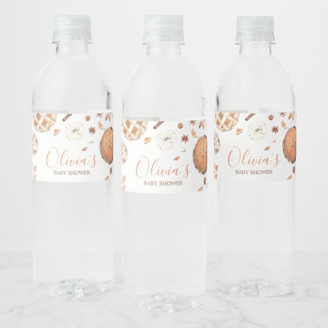 Little Cutie Paj Fall Pumpkin Baby Shower Vattenflaskor Etikett (Flaskor)
