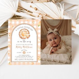 Little Cutie Paj Fall Pumpkin Gingham Baby Shower Inbjudningar