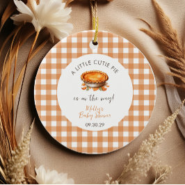 Little Cutie Paj Fall Pumpkin Gingham Baby Shower Julgransprydnad Keramik