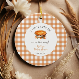 Little Cutie Paj Fall Pumpkin Gingham Baby Shower Julgransprydnad Keramik