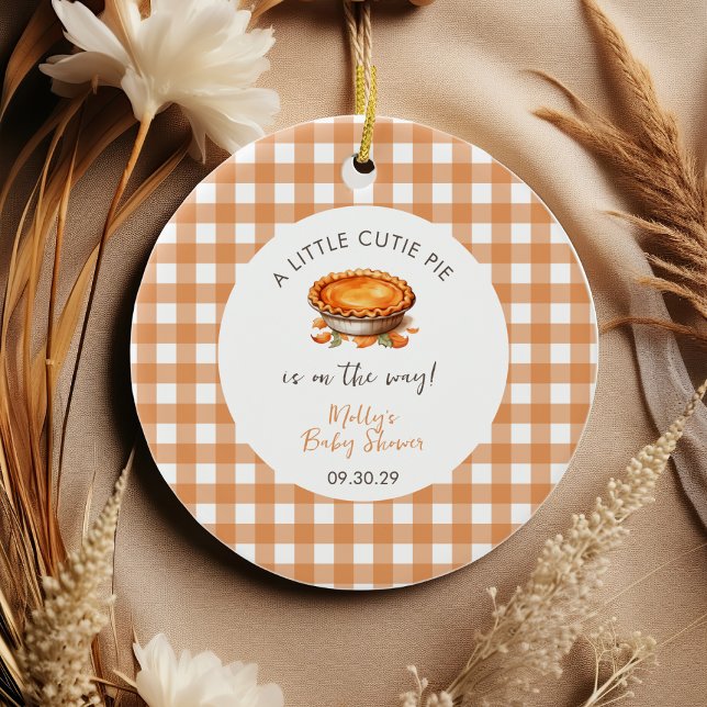Little Cutie Paj Fall Pumpkin Gingham Baby Shower Julgransprydnad Keramik (Skapare uppladdad)