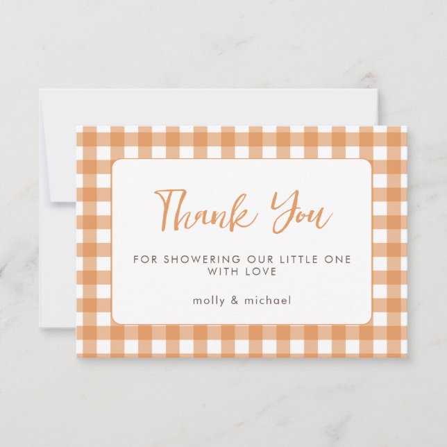 Little Cutie Paj Fall Pumpkin Gingham Baby Shower Kort (Framsida)