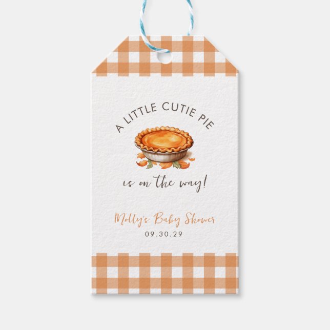 Little Cutie Paj Fall Pumpkin Gingham Baby Shower Presentetikett (Framsidan)